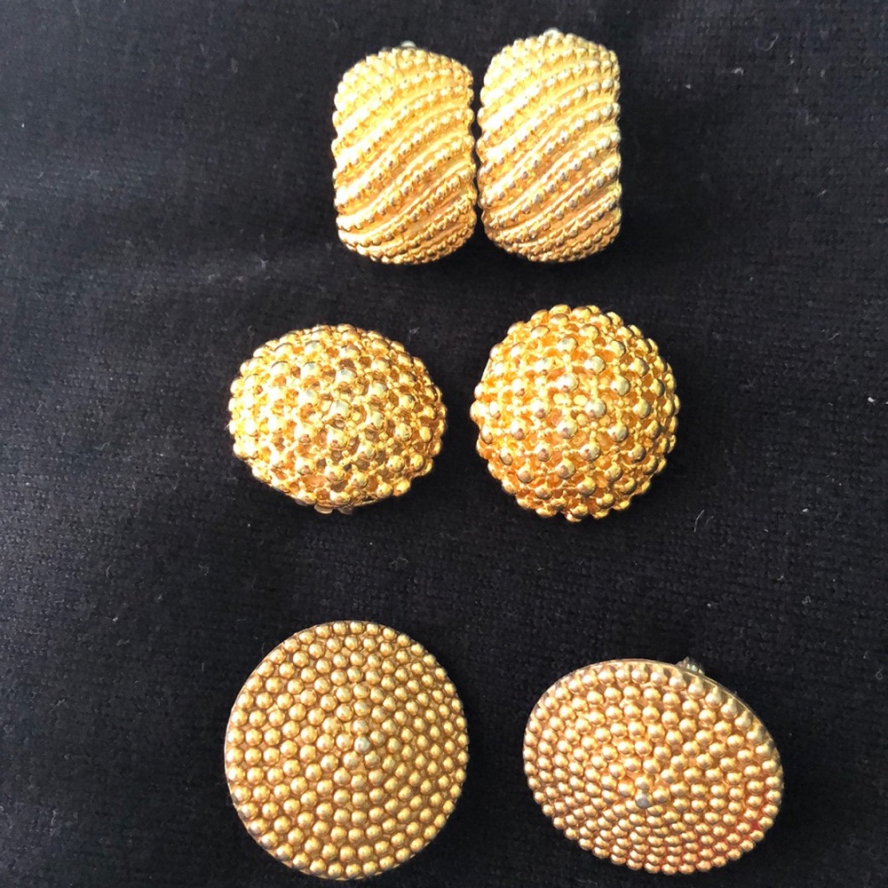 3 pair of gold tone clip earrings